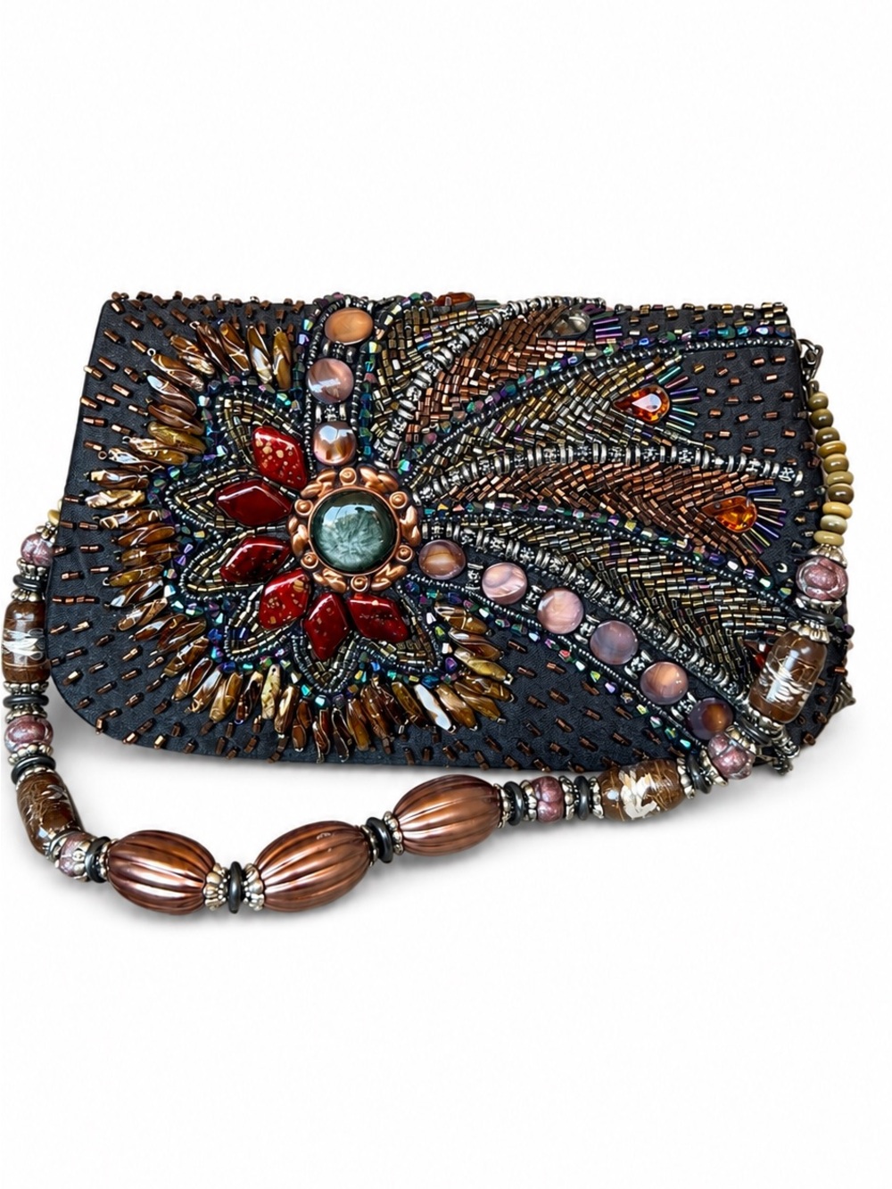 Ohh Ashley Beaded Embellished Black Clutch with Multicolor Accents